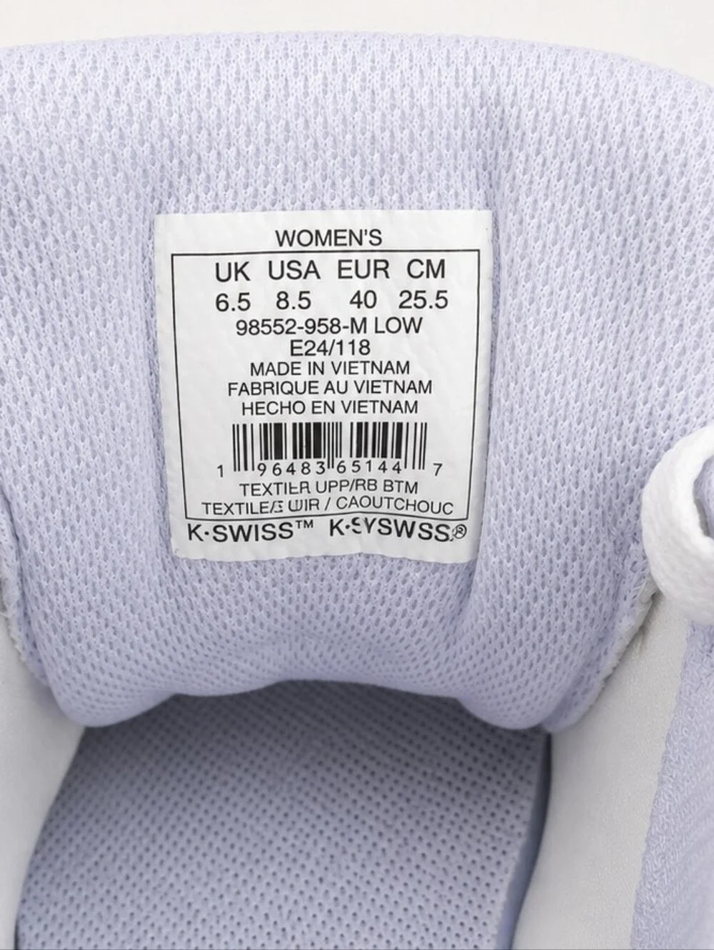 K-Swiss Women’s Pickleball Court Shoes White Lavender Size 8.5 NWOB